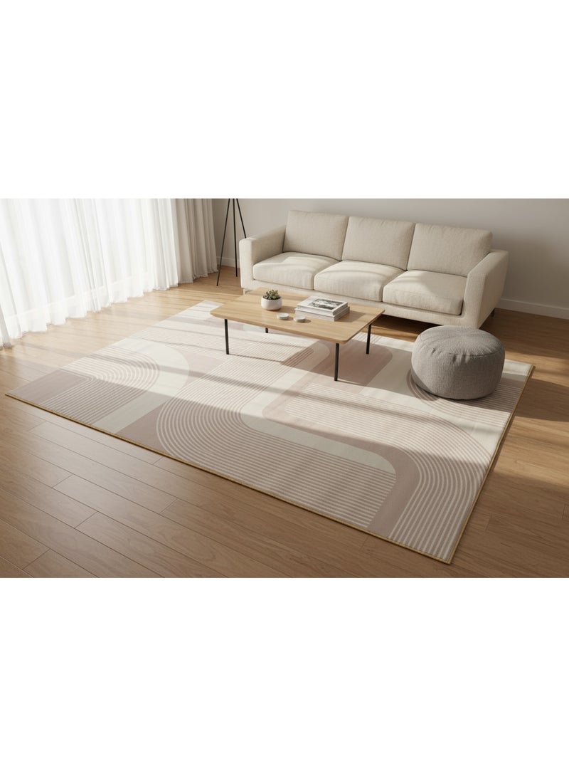 Noon East Carpet Rug with Anti- Slip backing | Abstract Geometric Design  - Beige | Size - 200x290 cm - 6.5x9.5 ft | For Living space , Master Bedroom, Dinning room & Large office space - Image 5