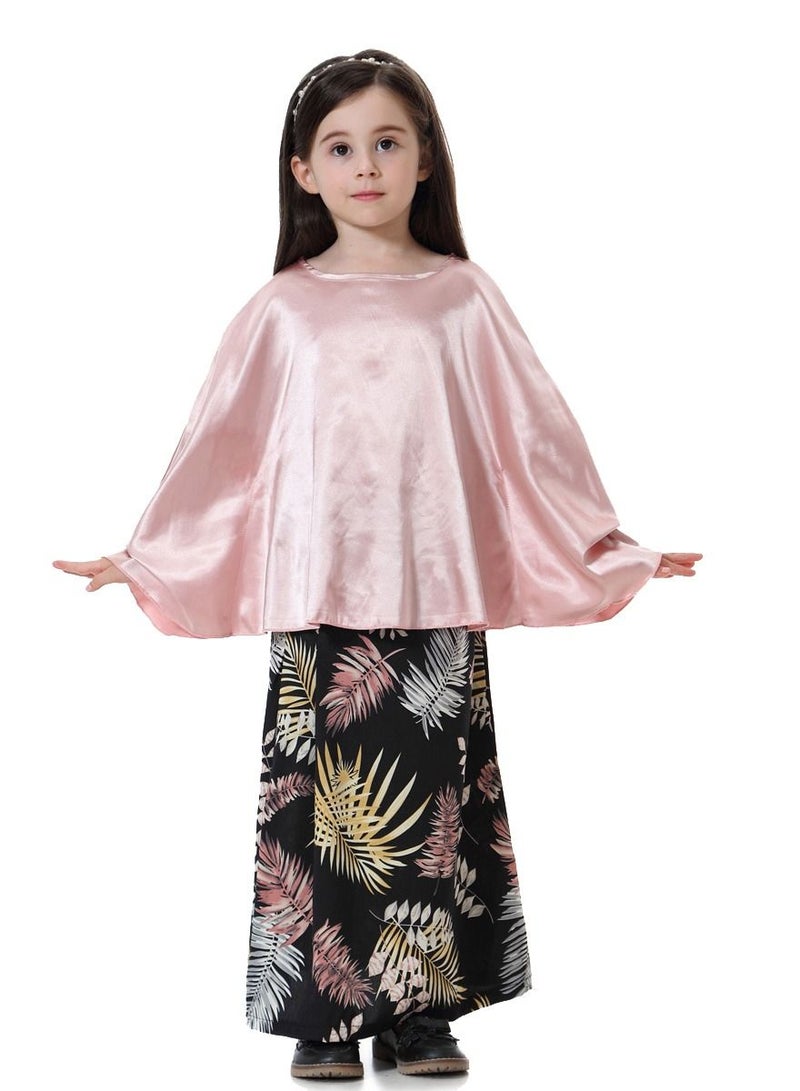 Loquat Girl's 2-Piece Clothing Set Batwing Sleeve top and printed half skirt Dress Pink/Black Printed  - Image 1