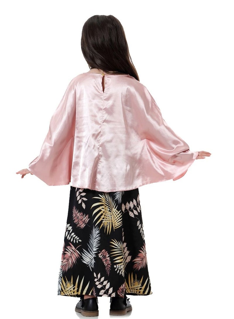 Loquat Girl's 2-Piece Clothing Set Batwing Sleeve top and printed half skirt Dress Pink/Black Printed  - Image 2