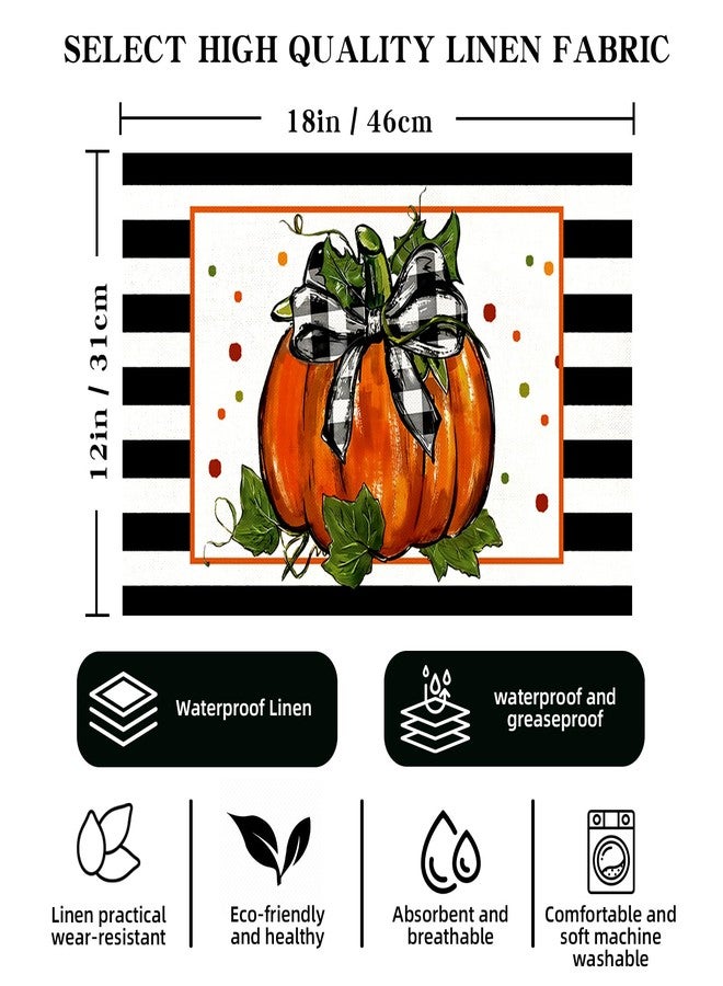 XINNK Fall Thanksgiving Placemats, Pumpkin Bow Buffalo Check Set of 6, 12 * 18 Inch for Party Catering Decorations, Yellow - Image 2