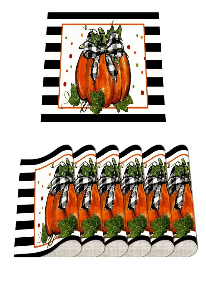 XINNK Fall Thanksgiving Placemats, Pumpkin Bow Buffalo Check Set of 6, 12 * 18 Inch for Party Catering Decorations, Yellow - Image 1