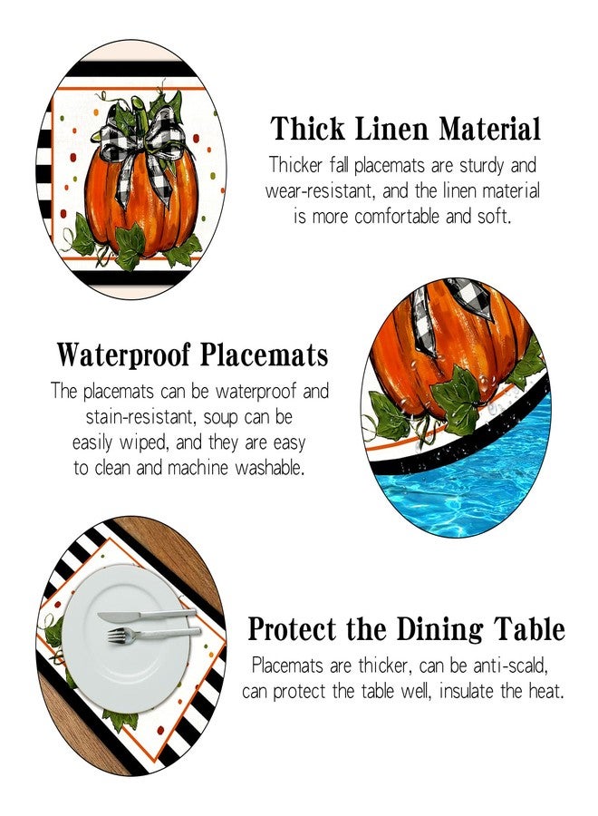 XINNK Fall Thanksgiving Placemats, Pumpkin Bow Buffalo Check Set of 6, 12 * 18 Inch for Party Catering Decorations, Yellow - Image 3