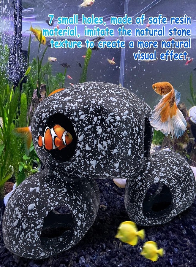 Mistletoe Small Cichlid Rock Cave Betta Hideout Resin Aquarium Decoration Caves Small Fish Shelter Stone Hideaway Resin for Crayfish Aquatic Breed Rest Play (Black) - Image 4