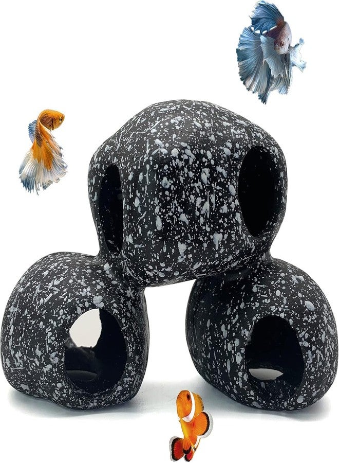 Mistletoe Small Cichlid Rock Cave Betta Hideout Resin Aquarium Decoration Caves Small Fish Shelter Stone Hideaway Resin for Crayfish Aquatic Breed Rest Play (Black) - Image 1