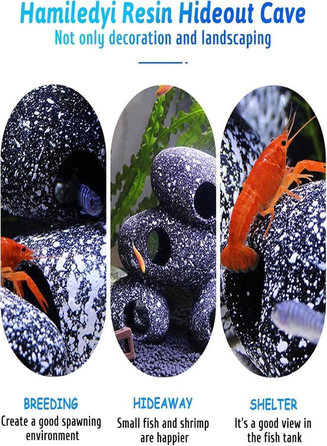Mistletoe Small Cichlid Rock Cave Betta Hideout Resin Aquarium Decoration Caves Small Fish Shelter Stone Hideaway Resin for Crayfish Aquatic Breed Rest Play (Black) - Image 3