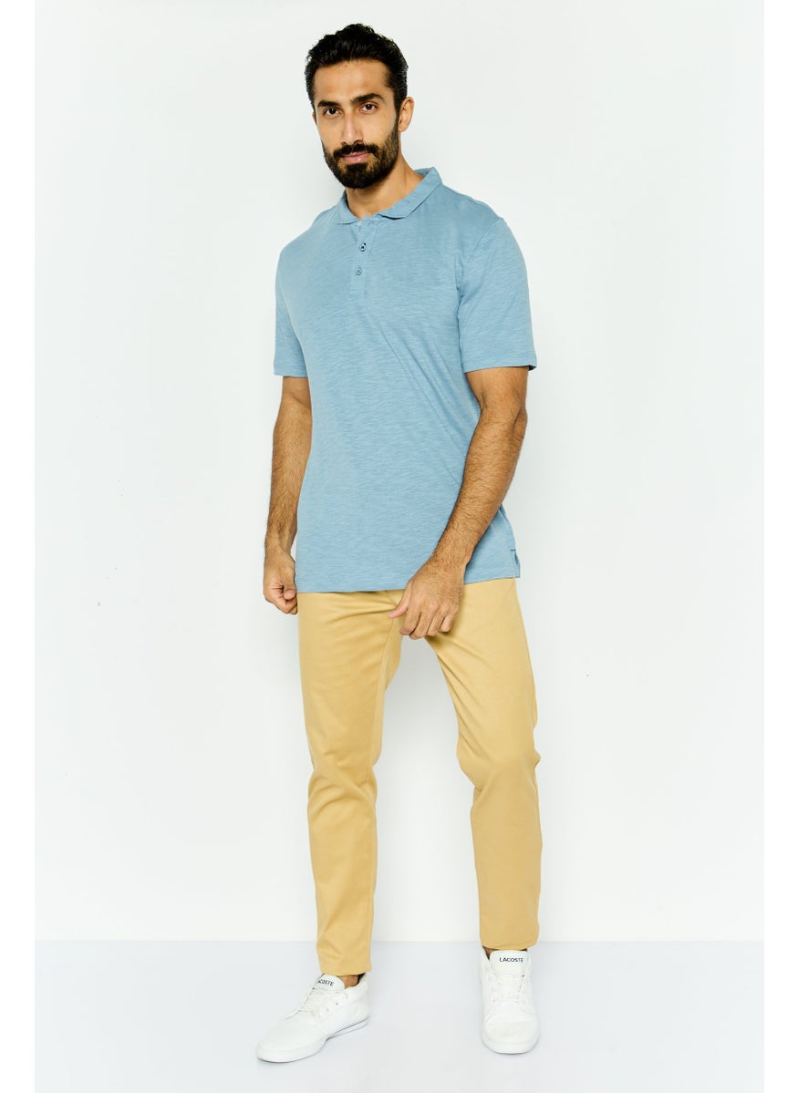 Project Essentials - Men Regular Fit Heather Short Sleeve Polo Shirt, Light Blue - Image 1