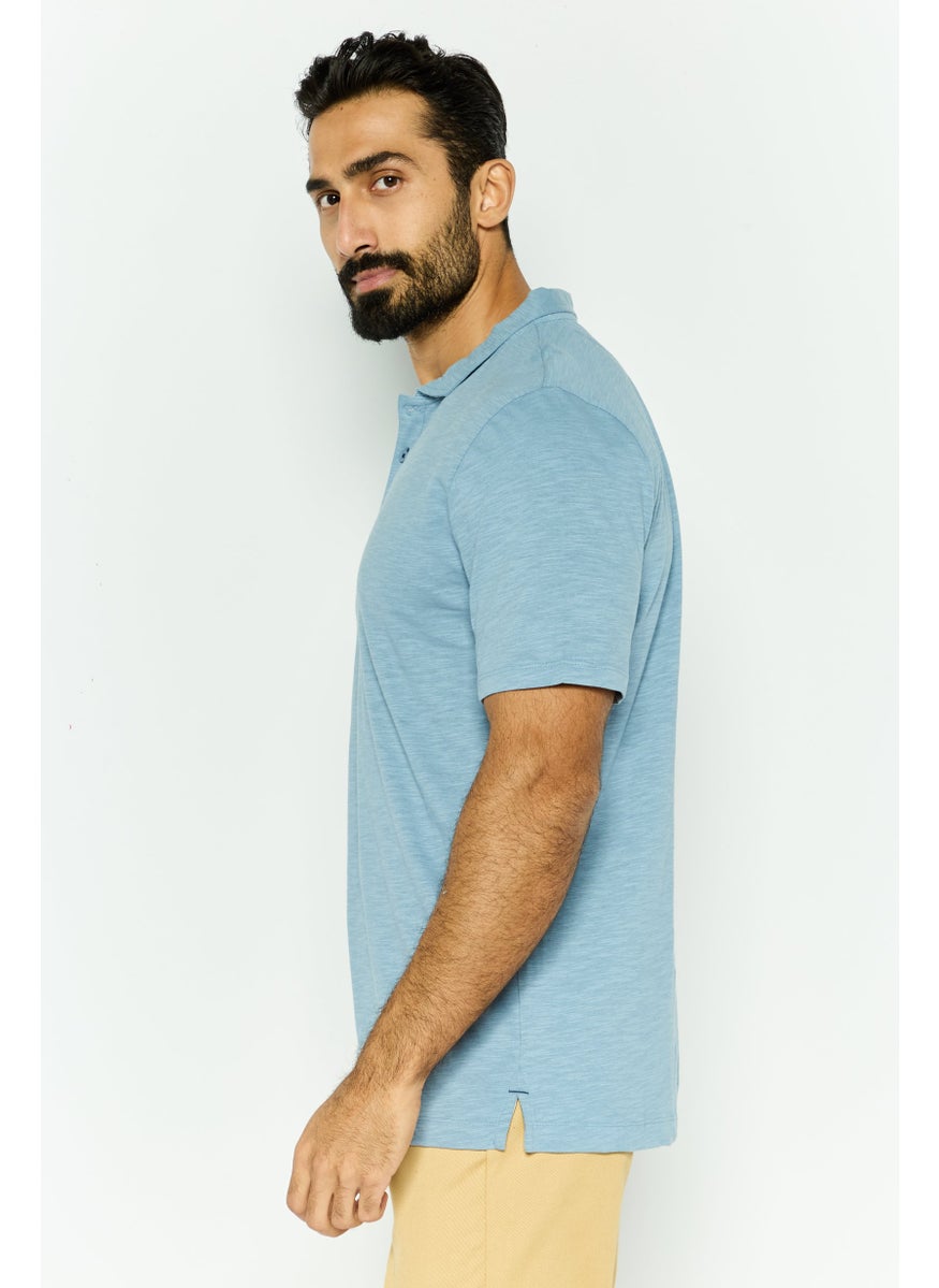 Project Essentials - Men Regular Fit Heather Short Sleeve Polo Shirt, Light Blue - Image 1