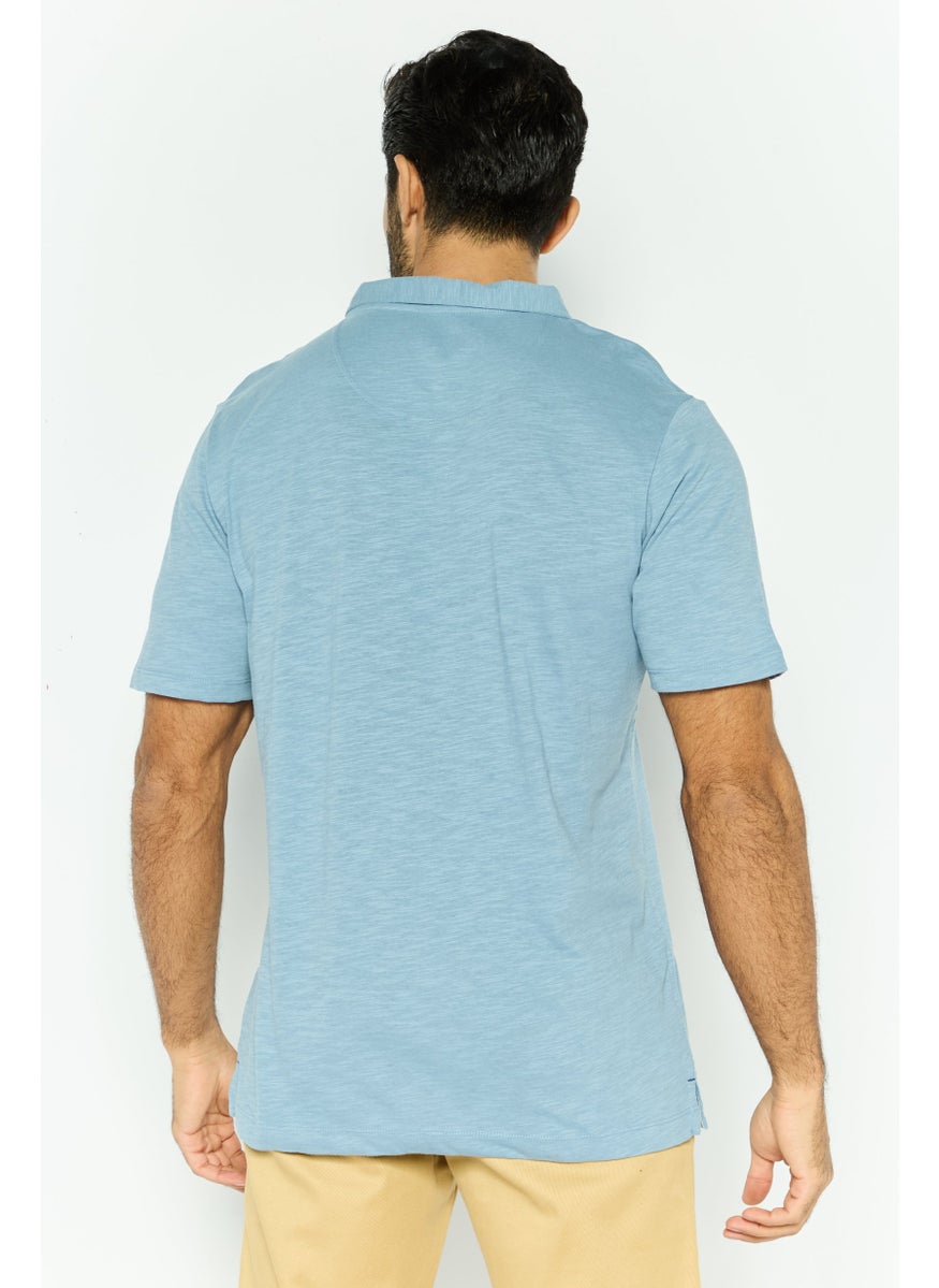 Project Essentials - Men Regular Fit Heather Short Sleeve Polo Shirt, Light Blue - Image 1
