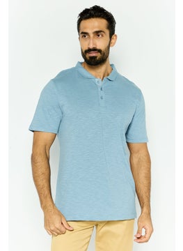 Project Essentials Men Regular Fit Heather Short Sleeve Polo Shirt, Light Blue  - Image 1