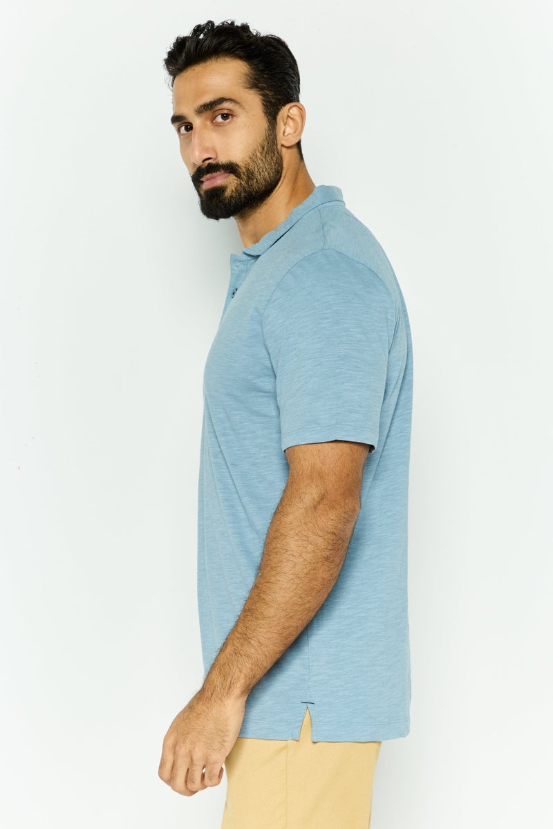 Project Essentials Men Regular Fit Heather Short Sleeve Polo Shirt, Light Blue - Image 2