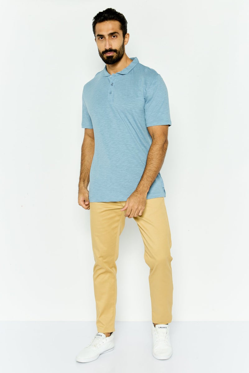 Project Essentials Men Regular Fit Heather Short Sleeve Polo Shirt, Light Blue - Image 4