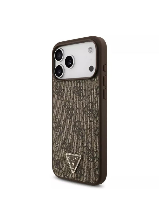 GUESS iPhone 17 Pro Max MagSafe Case 4G Pattern PU Leather With Lanyard & Triangle Logo / Lightweight Design / Ultra Slim / Easy Installation / Back Cover - Brown - Image 4