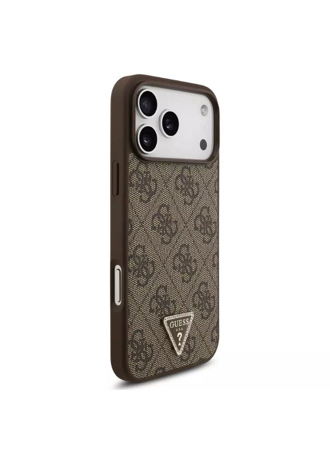 GUESS iPhone 17 Pro Max MagSafe Case 4G Pattern PU Leather With Lanyard & Triangle Logo / Lightweight Design / Ultra Slim / Easy Installation / Back Cover - Brown - Image 3