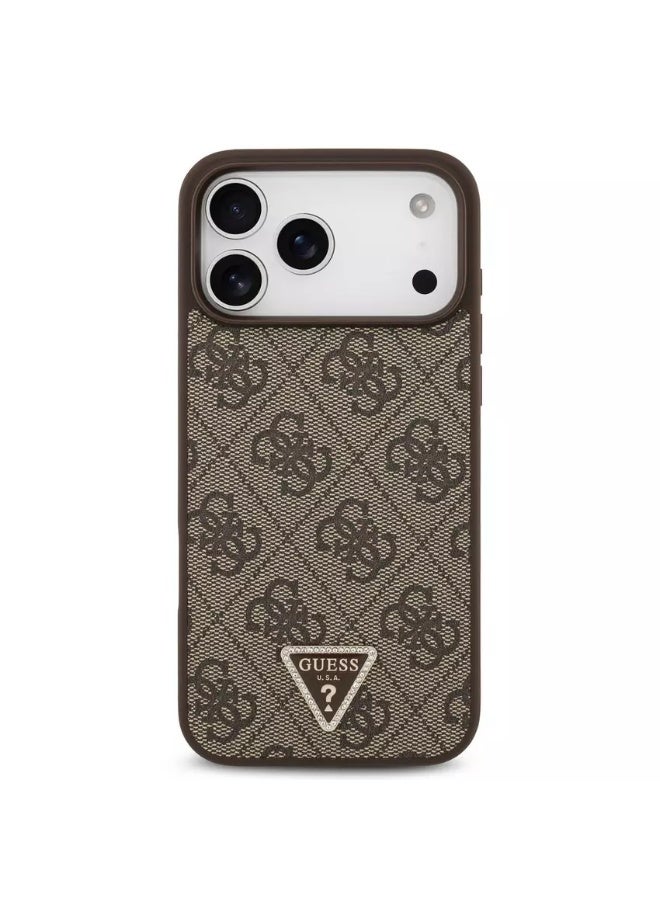 GUESS iPhone 17 Pro Max MagSafe Case 4G Pattern PU Leather With Lanyard & Triangle Logo / Lightweight Design / Ultra Slim / Easy Installation / Back Cover - Brown - Image 1