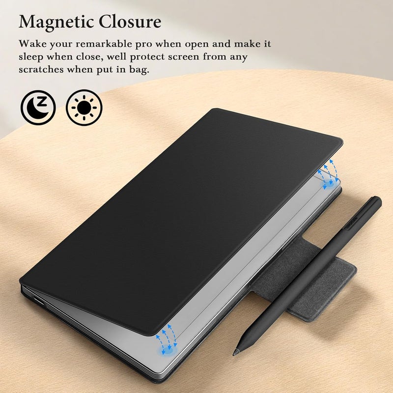 Ayotu Case for Remarkable Paper Pro Move, Premium Leather Folio with Pen Holder Fold into the Back, Auto Wake/Sleep,Microfiber Lining,Flip Design,Strong Magnet(Leathers Black) - Image 4
