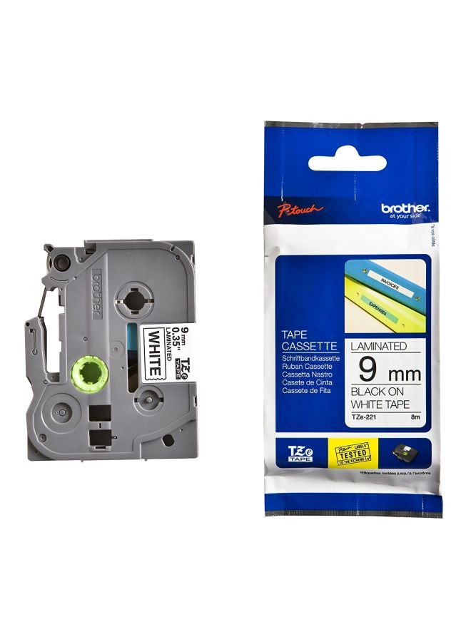 NIBEMINENT Tz-E221 P-Touch 9Mm Laminated Tape - Black On White  - Image 1