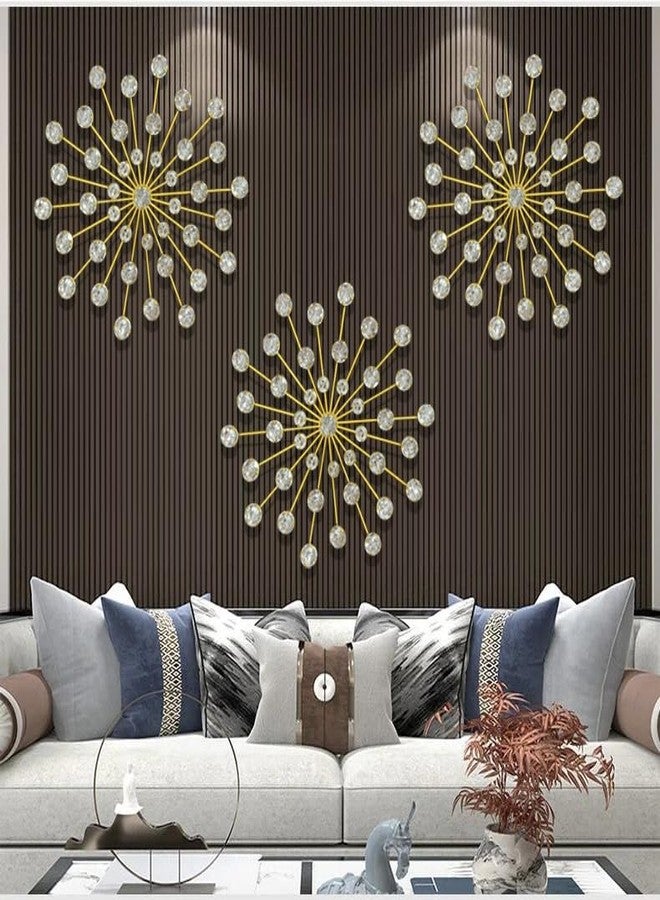 ZOVE Set of 3 Silver Metal Jeweled Wall Art - Sun Burst Rhinestone Wall Hanging for Elegant Home Decor (13.5 x 13.5 inch) - Image 1