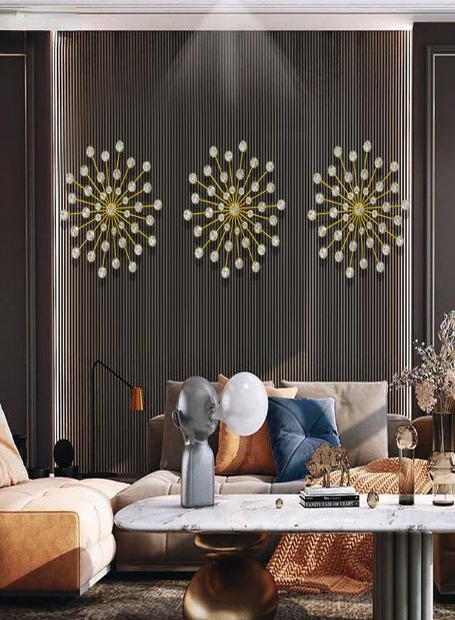 ZOVE Set of 3 Silver Metal Jeweled Wall Art - Sun Burst Rhinestone Wall Hanging for Elegant Home Decor (13.5 x 13.5 inch) - Image 2