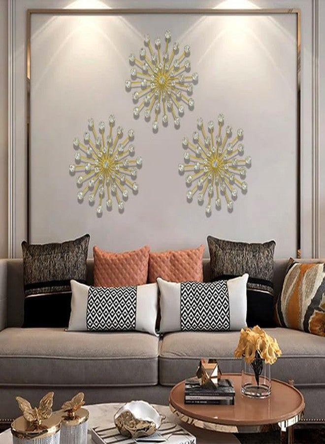 ZOVE Set of 3 Silver Metal Jeweled Wall Art - Sun Burst Rhinestone Wall Hanging for Elegant Home Decor (13.5 x 13.5 inch) - Image 3