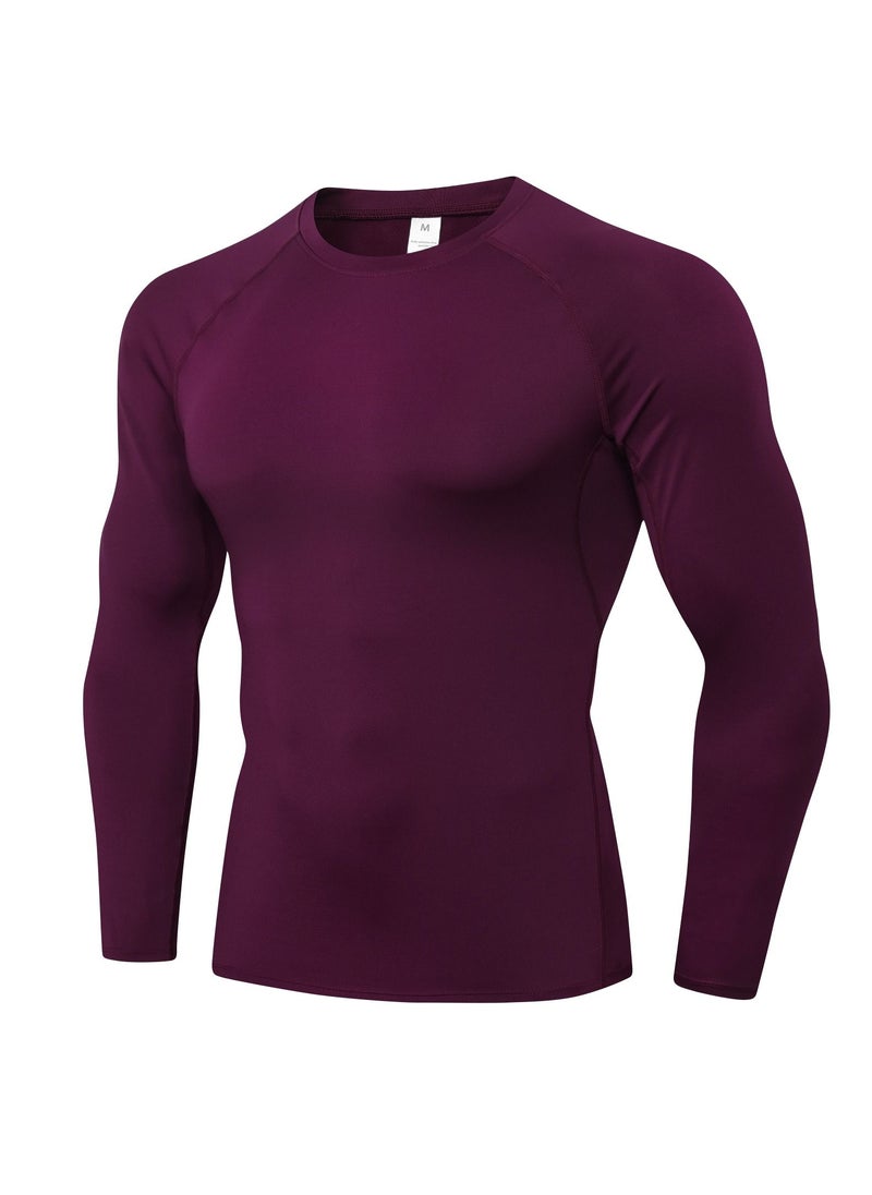 Loquat Men Quick Dry Breathable Long Sleeve Shirt Burgundy  - Image 1