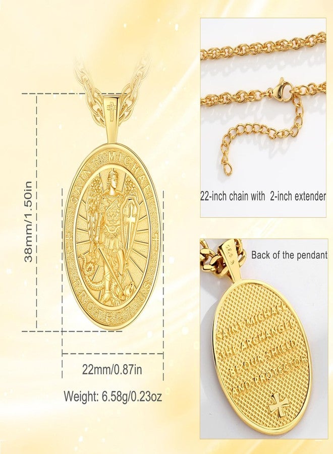 INFUSEU St Michael Pendant for Men Women Archangel Saint Michael Necklace Arch Angel Medal Gold San Miguel Arcangel Medalla Catholic Christian Jewelry Protection Spiritual Religious Gift - Image 3