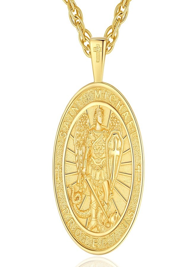 INFUSEU St Michael Pendant for Men Women Archangel Saint Michael Necklace Arch Angel Medal Gold San Miguel Arcangel Medalla Catholic Christian Jewelry Protection Spiritual Religious Gift - Image 1