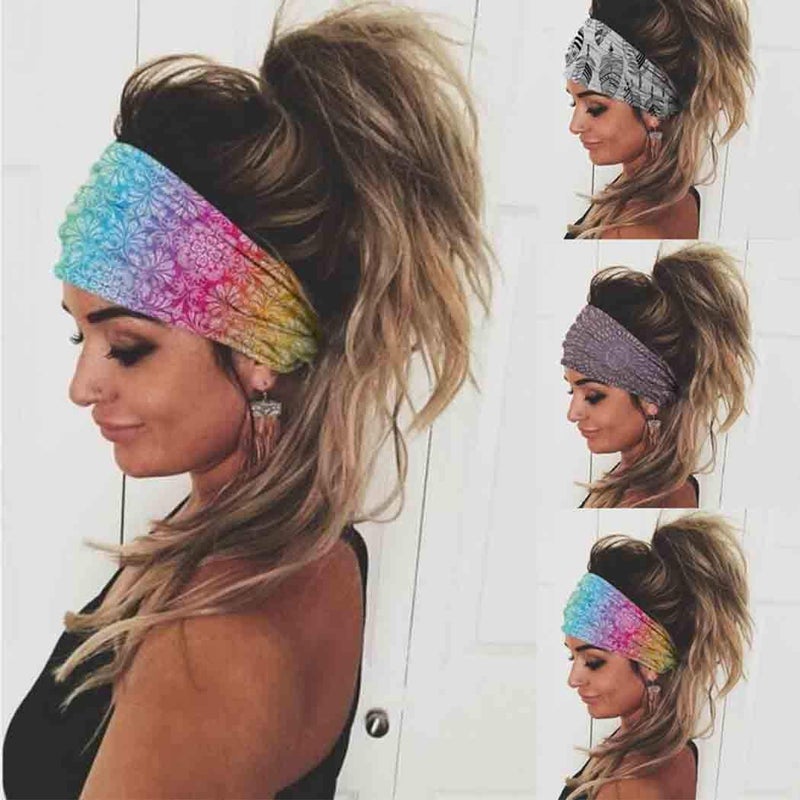 أربطة رأس بوهيمية للنساء، أربطة شعر عريضة مرنة، أربطة رأس غير قابلة للانزلاق، أربطة شعر مزهرة، أربطة رأس للتمارين، أوشحة شعر لليوغا، إكسسوارات شعر عصرية للنساء، 3 قطع بوهيمية