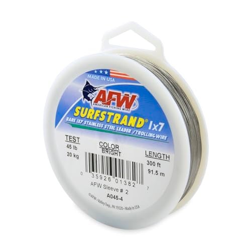 AFW American Fishing Wire Surfstrand, Bare 1x7 Stainless Steel Leader Wire, 45 lb Test, 0.018" Diameter, Bright, 300 ft - Image 1