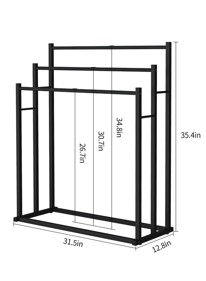 حامل مناشف معدني قابل للطي بسعة كبيرة مكون من 3 طبقات، حامل مناشف معدني مطلي بطبقة مقاومة للصدأ، حامل تجفيف واسع، منظم حمام لتوفير المساحة