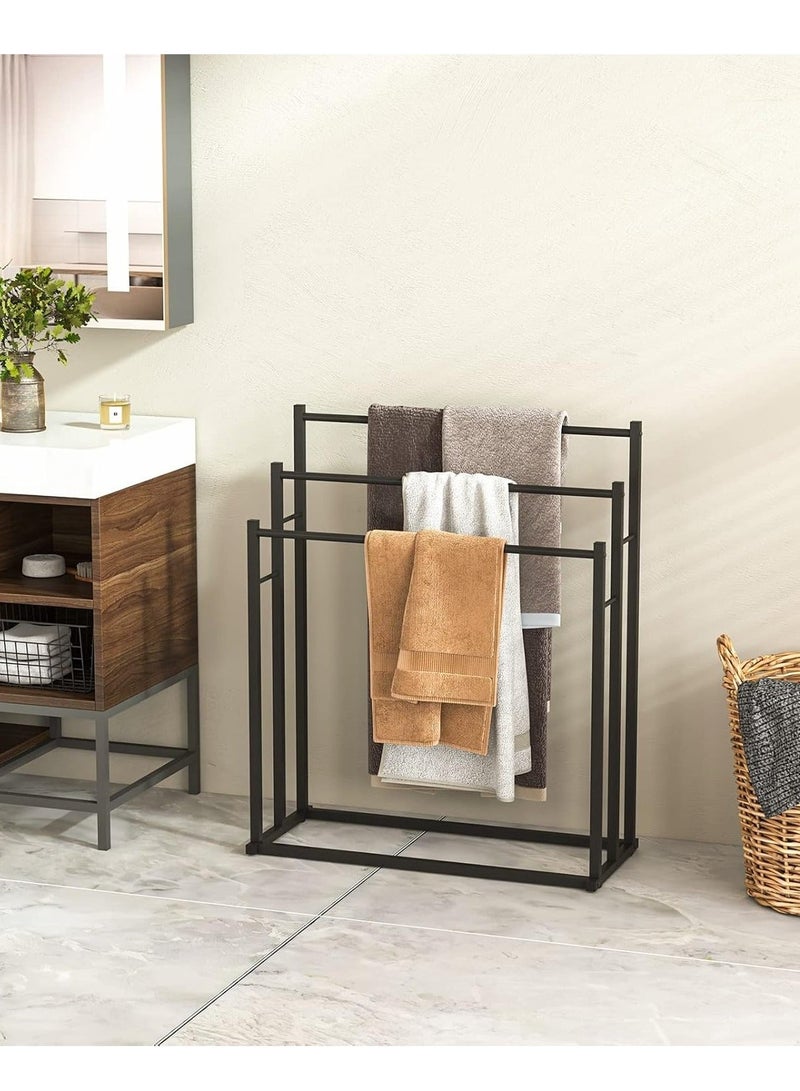 حامل مناشف معدني قابل للطي بسعة كبيرة مكون من 3 طبقات، حامل مناشف معدني مطلي بطبقة مقاومة للصدأ، حامل تجفيف واسع، منظم حمام لتوفير المساحة