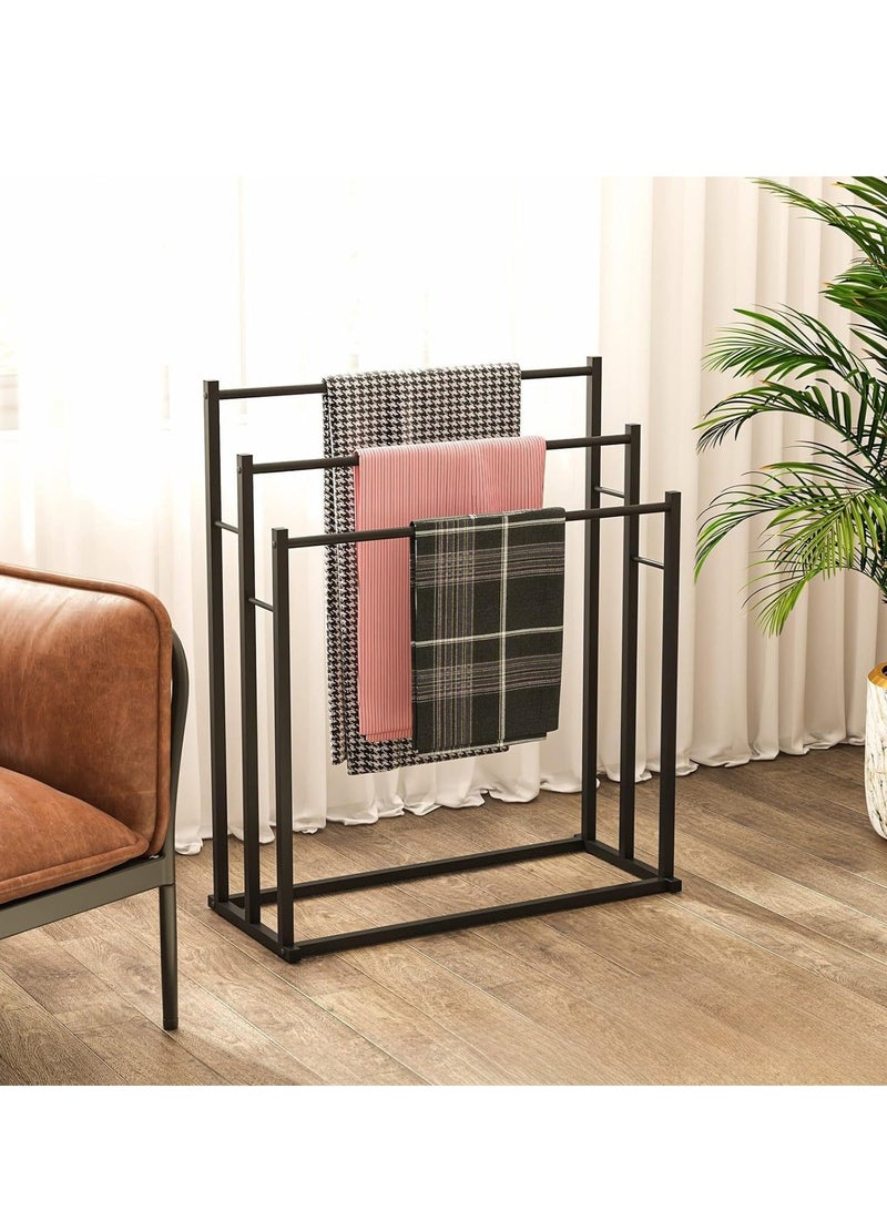 حامل مناشف معدني قابل للطي بسعة كبيرة مكون من 3 طبقات، حامل مناشف معدني مطلي بطبقة مقاومة للصدأ، حامل تجفيف واسع، منظم حمام لتوفير المساحة