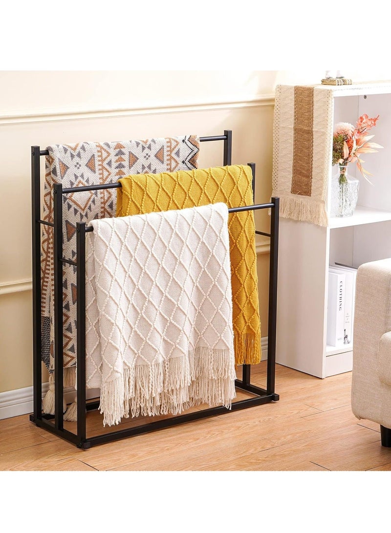 حامل مناشف معدني قابل للطي بسعة كبيرة مكون من 3 طبقات، حامل مناشف معدني مطلي بطبقة مقاومة للصدأ، حامل تجفيف واسع، منظم حمام لتوفير المساحة