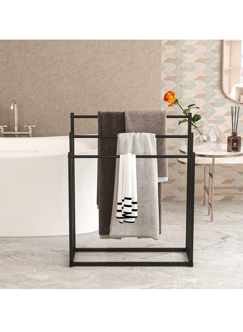 حامل مناشف معدني قابل للطي بسعة كبيرة مكون من 3 طبقات، حامل مناشف معدني مطلي بطبقة مقاومة للصدأ، حامل تجفيف واسع، منظم حمام لتوفير المساحة