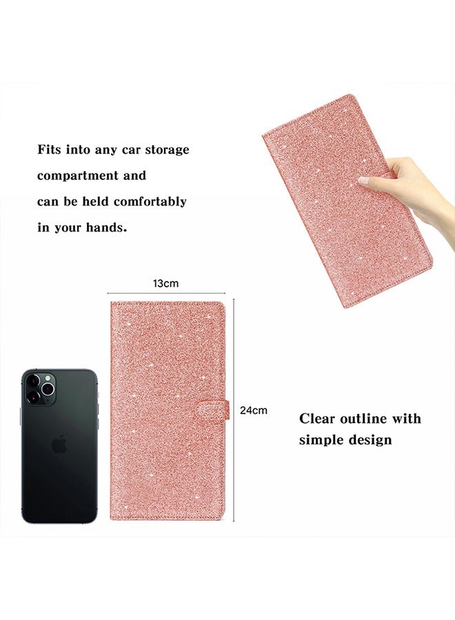 Bukela Car Registration & Insurance Card Holder Leather Auto Glove Box Organizer Document Wallet with Magnetic Shut ( Glitter Rose ) - Image 2