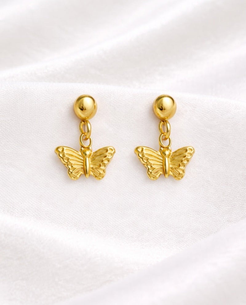 Earss Butterfly Drop Earrings for Women & Girls – Gold Plated Stainless Steel Dangle Earrings with Push Back Lock – Minimalist Cute Butterfly Jewelry - Image 1