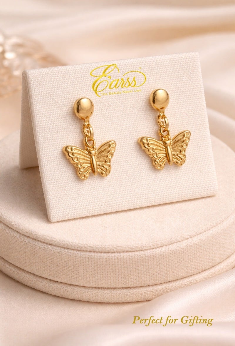 Earss Butterfly Drop Earrings for Women & Girls – Gold Plated Stainless Steel Dangle Earrings with Push Back Lock – Minimalist Cute Butterfly Jewelry - Image 4