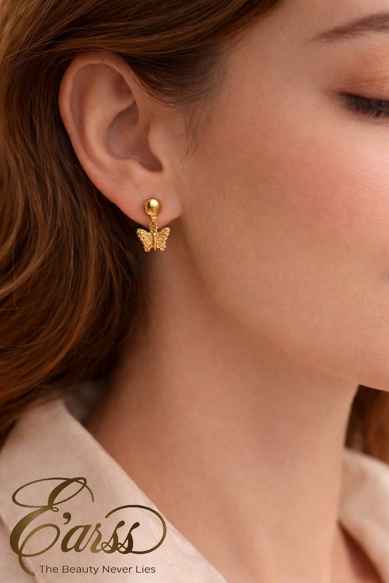 Earss Butterfly Drop Earrings for Women & Girls – Gold Plated Stainless Steel Dangle Earrings with Push Back Lock – Minimalist Cute Butterfly Jewelry - Image 5