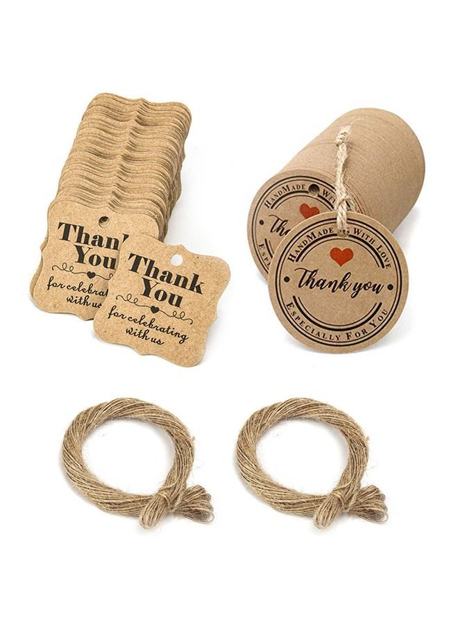 200PCS Brown Kraft Thank You Gift Tags with Twine, DIY Clear Eco Friendly Ink Wrap Tags Card, Wedding Party Decoration Hanging Paper Tags Set (Brown) - Image 1