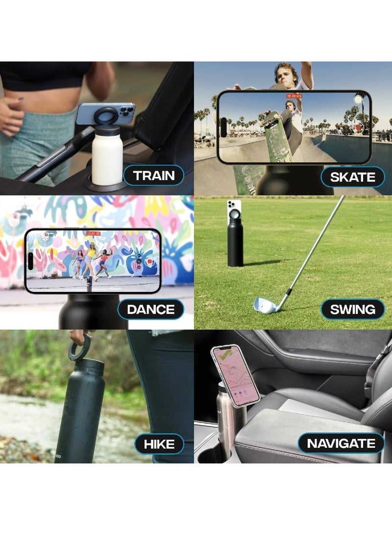 LIXES Insulated Water Bottle with MagSafe | 24oz Stainless Steel Water Bottle with Magnetic Phone Tripod Mount - Keeps Hot 12H, Cold 24H - White - Image 4