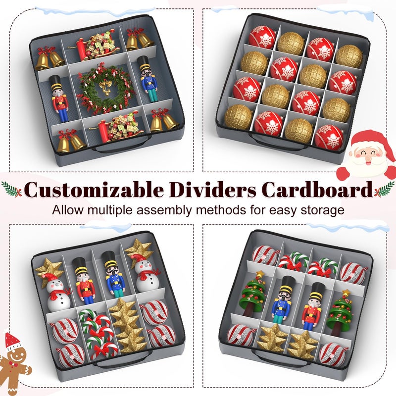 Keten Christmas Ornament Storage Boxes with 8 Individual Trays, Fits 128 Holiday Ornaments 3-Inch, Christmas Ball Accessories Container with 48 Dividers, Dual Zippered Closure, 600D Oxford (Grey) - Image 4