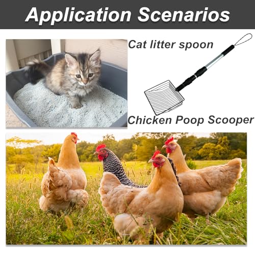 Jtuxcke Chicken Poop Scooper 3 in 1 Adjustable Long Handle Litter Metal Scoop Heavy Duty Metal Chicken Poop Scooper Litter Sieving Shovel, Chicken Coop Accessories (22-41.7") - Image 4