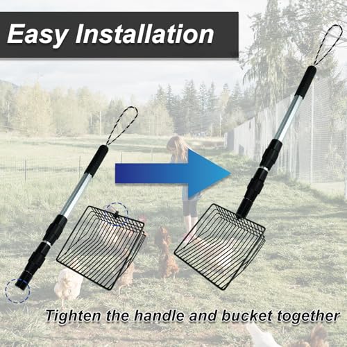 Jtuxcke Chicken Poop Scooper 3 in 1 Adjustable Long Handle Litter Metal Scoop Heavy Duty Metal Chicken Poop Scooper Litter Sieving Shovel, Chicken Coop Accessories (22-41.7") - Image 5