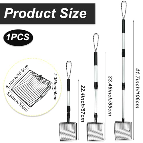 Jtuxcke Chicken Poop Scooper 3 in 1 Adjustable Long Handle Litter Metal Scoop Heavy Duty Metal Chicken Poop Scooper Litter Sieving Shovel, Chicken Coop Accessories (22-41.7") - Image 2