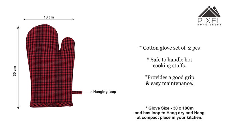 PIXEL HOME DECOR PIXEL HOME Cotton Microwave Oven Mitten for Microwave - Set of 2 PCS Oven Glove - Heat Resistant (Red Pin Stripe) - Image 4