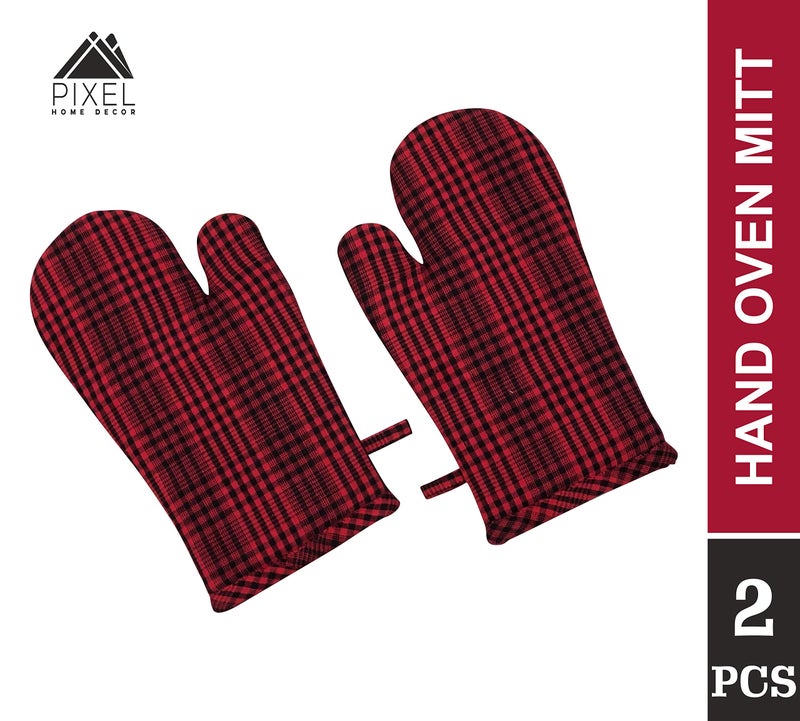 PIXEL HOME DECOR PIXEL HOME Cotton Microwave Oven Mitten for Microwave - Set of 2 PCS Oven Glove - Heat Resistant (Red Pin Stripe) - Image 2