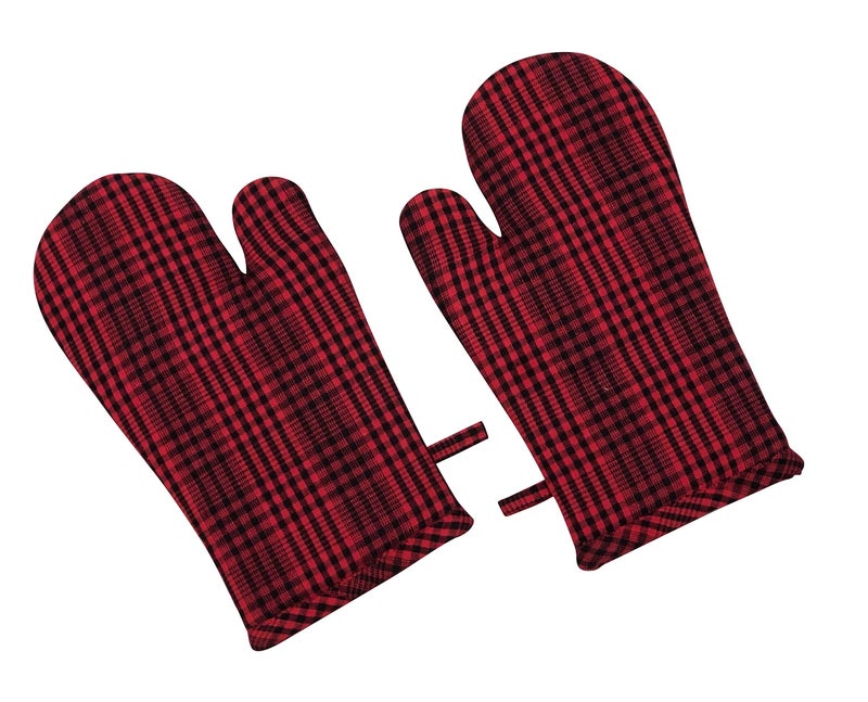 PIXEL HOME DECOR PIXEL HOME Cotton Microwave Oven Mitten for Microwave - Set of 2 PCS Oven Glove - Heat Resistant (Red Pin Stripe) - Image 1