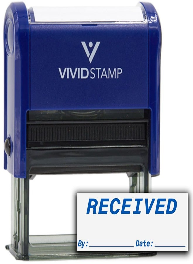 Vivid Stamp Received by Date Self Inking Rubber Stamp (Blue Ink) Medium - Image 1