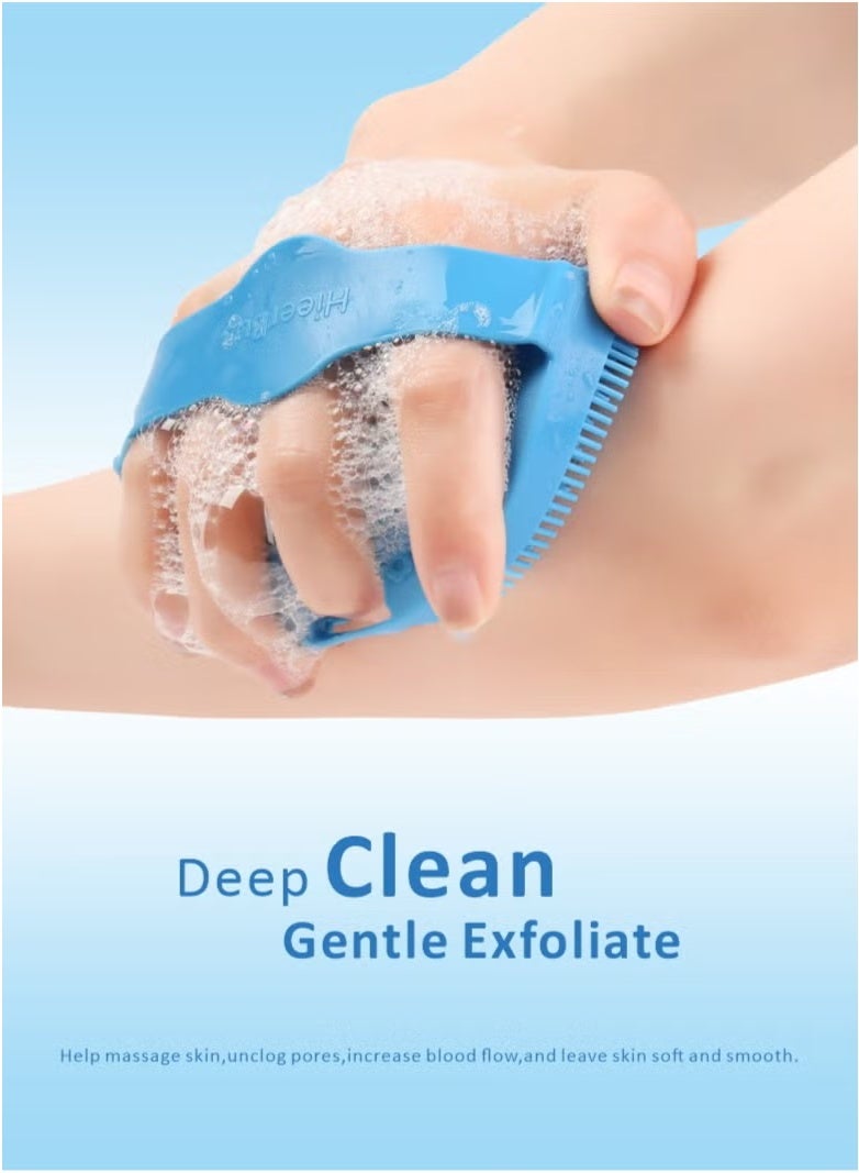 Silicone Body Scrub, Non-slip Handle Shower Scrub Cleansing Brush, Silicone Body Brush with Soft Silicone Bristles for Shower, Exfoliating Body Scrub for Sensitive Skin (Blue) - Image 3