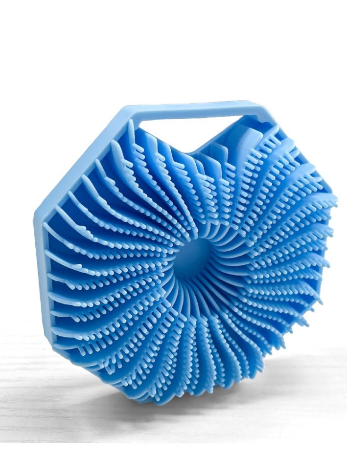 Silicone Body Scrub, Non-slip Handle Shower Scrub Cleansing Brush, Silicone Body Brush with Soft Silicone Bristles for Shower, Exfoliating Body Scrub for Sensitive Skin (Blue) - Image 1