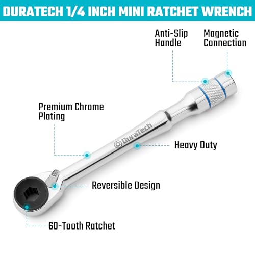 DURATECH 1/4" T-Handle Ratchet, Mini Ratchet Wrench with Hex Bit Extension and Adapter Set, Compatible with Standard 1/4" Hex Bits or Sockets, Portable and Versatile Repair Tool for Tight Spaces - Image 3